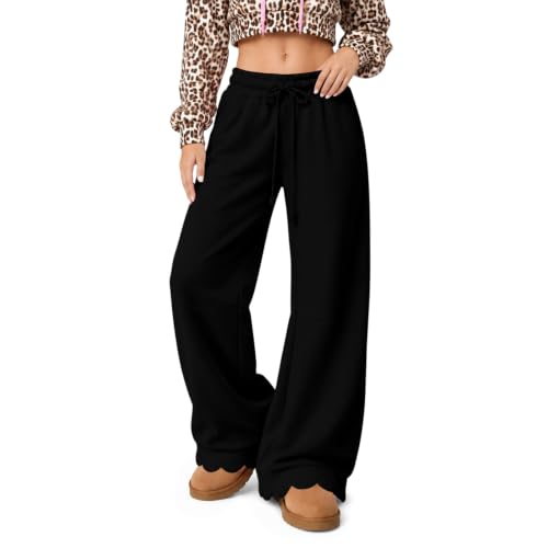 Gumipy Womens Wide Leg Sweatpants Scalloped Baggy Barrel Sweatpants Pants - image 2