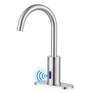 WOWOW Touchless Bathroom Faucet – Tall Waterfall Automatic Bathroom Sink Faucet with Single Hole, Control Box and Temperature Mixer for Vanity, Brushed Nickel