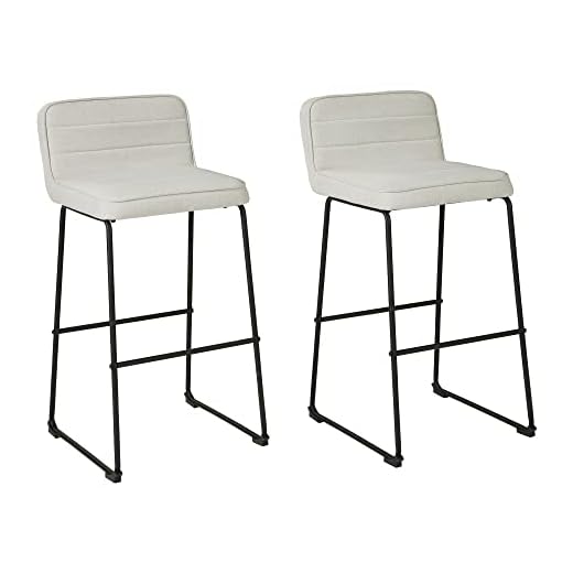 Signature Design by Ashley Nerison Contemporary 31.88" Pub Height Upholstered Barstool, 2 Count, Off-White