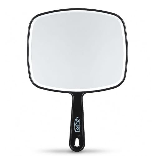 Image of ForPro Hand Mirror with Handle, 9.6 inch L x 6.3 inch W, Distortion-Free, Black | Multi-Purpose Premium Handheld Mirror with Distortion-Free Reflection