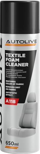 AUTOLIVE Limpiador de Tapicería para Coche – Espuma Textil Interior – Limpieza de Alfombrillas, Tejidos, Techos y Plásticos – Neutraliza Olores y Reaviva Colores 650 ml