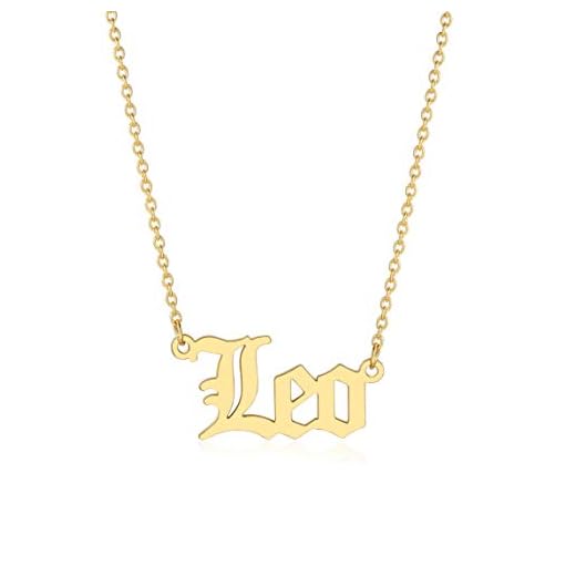 Leo Necklace for Women Zodiac Necklace Gold Old English Letter Astrology Constellation Horoscope Sign Pendant BFF Birthday Gift