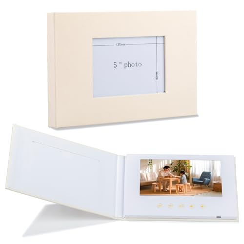Sourcingbay Video Greeting Card | 7 Inch Digital Photo Album with Linen Cover | 4GB IPS Screen | USB-C Rechargeable | Personalized Gift for Her Him Mom Dad