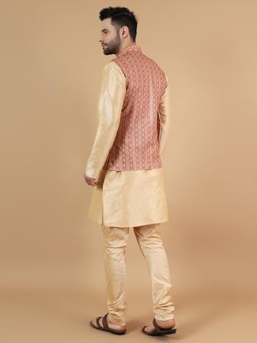 WINTAGE Men's Digital Print Cotton Silk Gold Modi Nehru Jacket & Kurta Payjama Set3