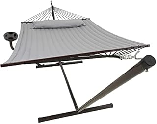 GTREWADE Portable Steel Heavy Duty Hammock with Stand and Detachable Pillow 2 Person Hammock 450 Pound Capacity for Indoor and Outdoor Hammock