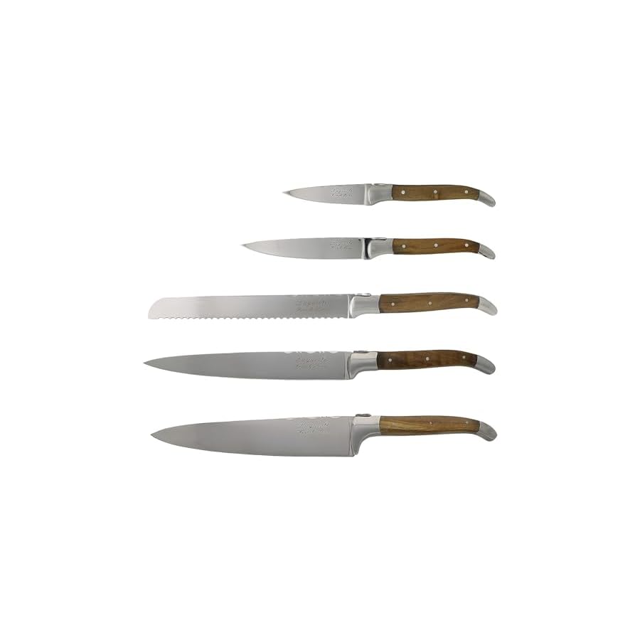 French-Home-Laguiole-Connoisseur-5-Piece-Knife-Set--Luxurious-Stainless-Steel-Knife-Set-with-Magnetic-Holder-and-Olivewood-Handles--Ideal-Additions-to-your-Kitchen-Essentials French Home Laguiole Connoisseur 5 Piece Knife Set – Luxurious Stainless Steel Knife Set with Magnetic Holder and Olivewood Handles – Ideal Additions to your Kitchen Essentials