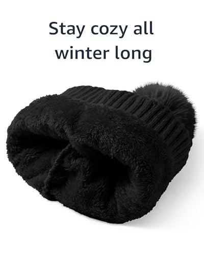 Image of Nollia Women's Pom Pom Knit Winter Beanie for Cold Weather - Warm Fleece - Cable Knit