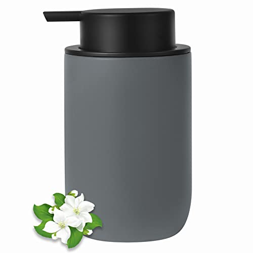 Image of Hand Soap Dispenser for Bathroom Decro, Ceramic Liquid Pump Bottles Refillable Dish Dispenser for Kitchen Farmhouse Colleage Dorm, Matte Grey