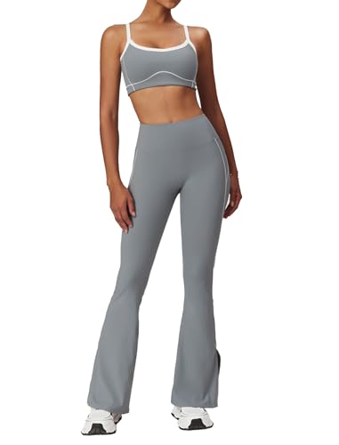 ABOCIW Conjunto deportivo mujer,ropa deportiva mujer,Cuello redondo, aberturas lateralesDiseño de línea de color de contraste，ropa para mujer de moda Gris S