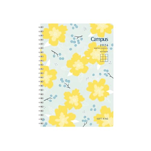 コクヨ 手帳 2026 キャンパス ソフトリング ダイアリー マンスリー ブロック B6 フラワー柄 ニ-SMNL1-B6-26 2025年 12月始まりのサムネイル