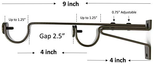 Urbanest Long Double Drapery Curtain Window Rod Bracket Holder, Up To 1.25" Rod - Antique Gold #TOP2