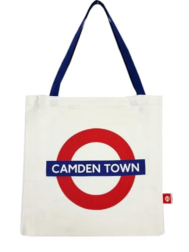 Image of GWCC London Underground Tote Bag for Women & Men – Reusable Cotton Canvas Shopping Bag with Zip Pocket – British Travel Shoulder Tote, Multiple Station Designs (Camden Town)