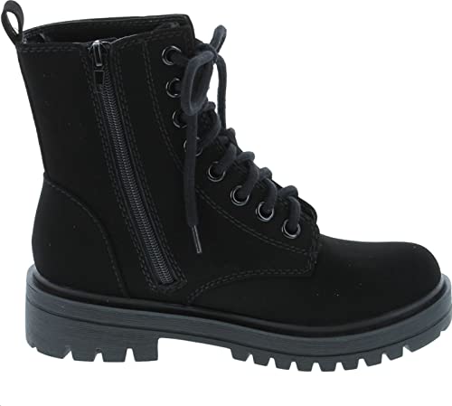 Soda FIRM - Lug Sole Combat Ankle Bootie Lace up w/Side Zipper (8, Black Nubuck, numeric_8)