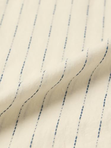 Image of The Souled Store Stripe Shirt: Marina Women and Girls Full Length Spread Collar Off-White and Blue Striped Cotton Relaxed Fit Breathable Lightweight Everyday All-Season Shirt