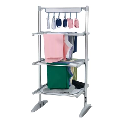 AMOS 3-Tier Electric Heated Clothes Airer with Cover & Digital Thermostat – 300W Foldable Aluminium Dryer, 36 Heating Tubes, Large Drying Capacity, Portable Indoor Laundry Rack, Silver