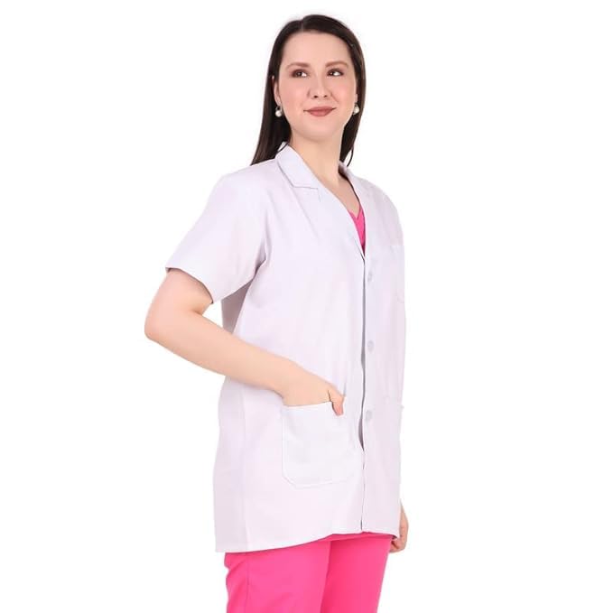 Image of Epicure Half Sleeves Lab Coat with 3 Pockets Poly-Cotton Men & Women| Hospital Uniform for Doctors, Healthcare,Pharmacists Students, Nursing,Apron Chemistry Lab Technicians, Medical Students White XXL