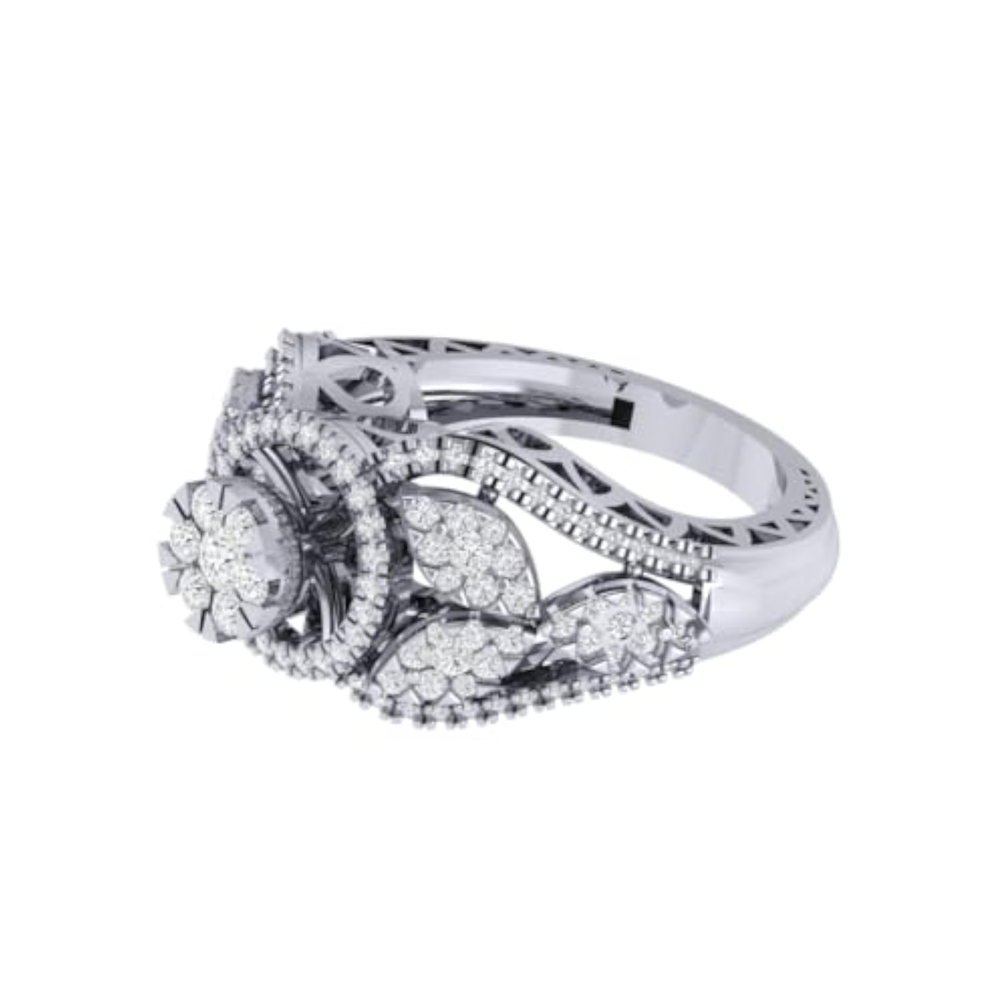 Women's Rhodium Plated 925 Sterling Silver Solitaire Diamond Ring