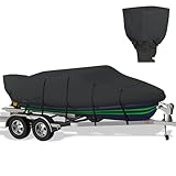 K-Musculo Boat Cover, 20-22 ft Heavy Duty 800D Waterproof Boat Cover, Tear UV Resistant with Motor Cover, Fits V-Hull, Tri-Hull (Boat Width 100in, Black)