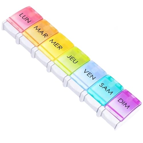 My heal – Pilulier Semainier Français 7 jours | Rangement Médicaments Grande Capacité pour chaque Jour Semaine | Boite à pilule Portable, de Poche Idéal Voyage | Boite à Pilules Arc-en-ciel | Sans BPA