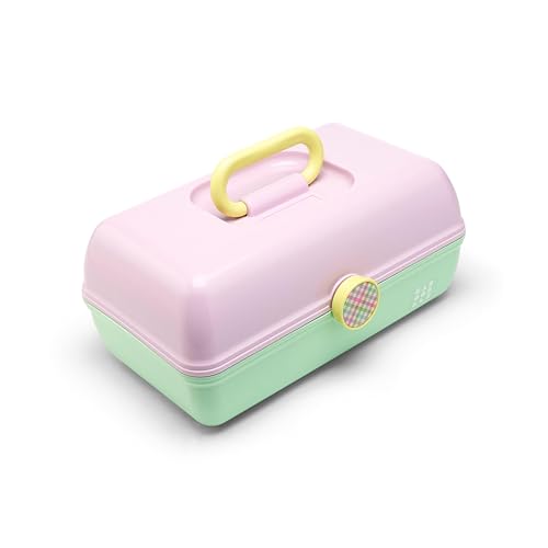 Image of Caboodles On-The-Go Girl Makeup Box, Two-Tone Lavender and Light Green, Hard Plastic Makeup Organizer Box, Built-In Mirror, Secure Latch for Safe Travel, Spacious Storage for Large Items