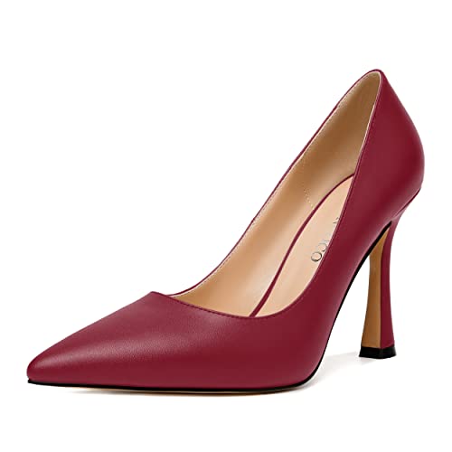 MODENCOCO Womens Fashion Slip On Sexy Pointed Toe Matte Party Stiletto High Heel Pumps Dress Shoes 4 Inch