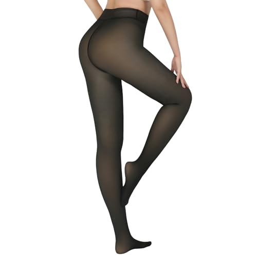 Image of X-CHENG 2 Pairs Fleece Lined Tights Women-Thermal Pantyhose leggings Women,Fake Translucent Skin Colored Tights for Winter