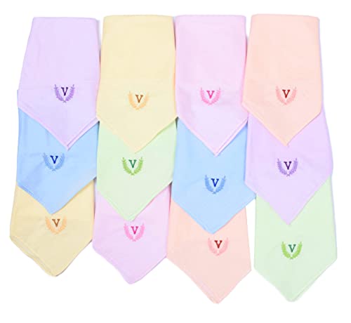Image of ANTONIA Personalized Cotton Women's Handkerchiefs with Embroidered Initials, Assorted Colours (33 cm x 33 cm)