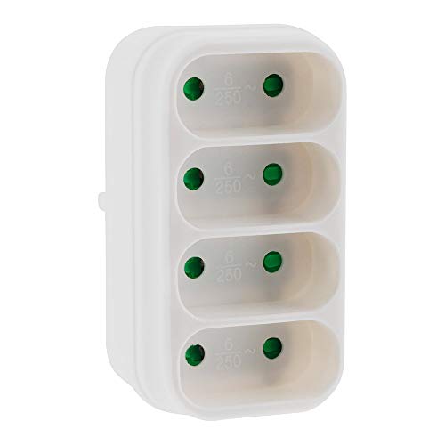 Zenitech - Multiprise Façade 4 Prises Quadriplite - Puissance Max 6A par Prise - Design Élégant et Discret - Sécurité Intégrée Contre Surcharges et Courts-circuits - Blanc