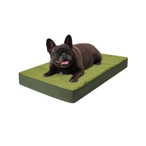 KSIIA Orthopedic Dog Bed Crate Waterproof Pet Mats for Small Dogs Deluxe Plush Washable Pet Bed with Egg Crate Foam & Removable Cover, 23 x 17 Inch, Green