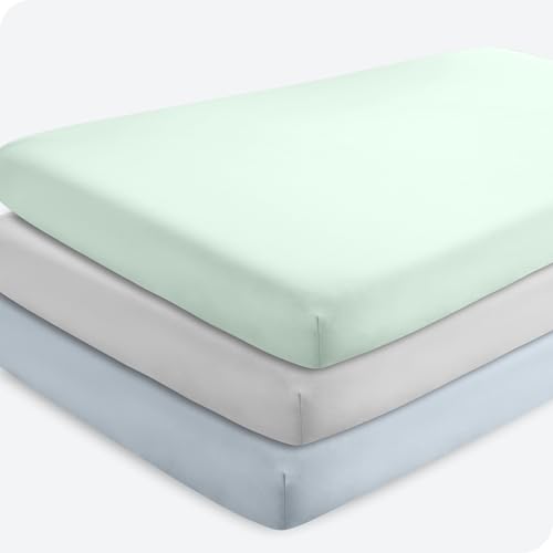 Image of Bare Home 3-Pack Fitted Crib Sheet - Premium 1800 Ultra-Soft Microfiber - Breathable - Baby Sheet - for Boys & Girls - Fits Standard Crib and Toddler Mattresses (Sky Blue/Spring Mint/Cloud Grey)