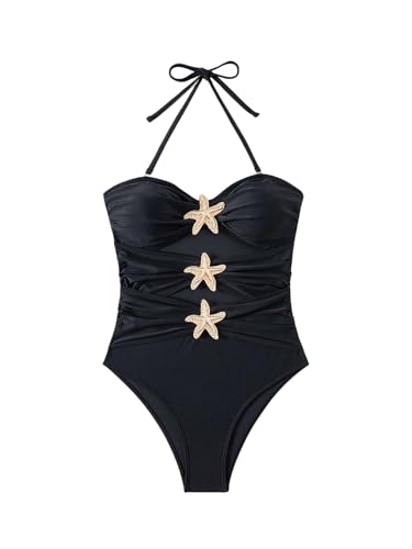 Floerns Women's Halter One Piece Swimsuit Starfish Cut Out Ruched Bathing Suits