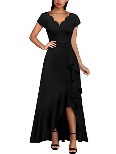 Miusol Women's Vintage V Neck Ruffle Split Bridesmaid Party Long Dress