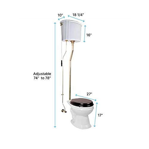 Renovators Supply Aspen High Tank Pull Chain Toilet White Ceramic High Tank, Elongated Rear Entry Bowl And Brass Pvd Pipes Antique Victorian Style Ada Compliant Toilet 78 Inches Adjustable Height #TOP2