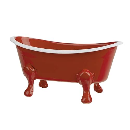 Rustic Enamel 1 Piece 5.5" Metal Clawfoot Mini Bathtub Soap Dish Mini Bath Tub Decoration Clawfoot Tub Soap Caddy Collection (Berry)