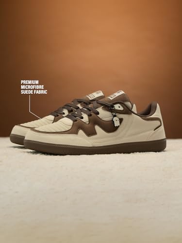 Image of The Souled Store Kanso V2: Beige Women and Girls Low Top Sneakers | Beige & Dark Brown Premium Suede Trainer with Cushioned Insole, Padded Ankle Support & Durable Outsole