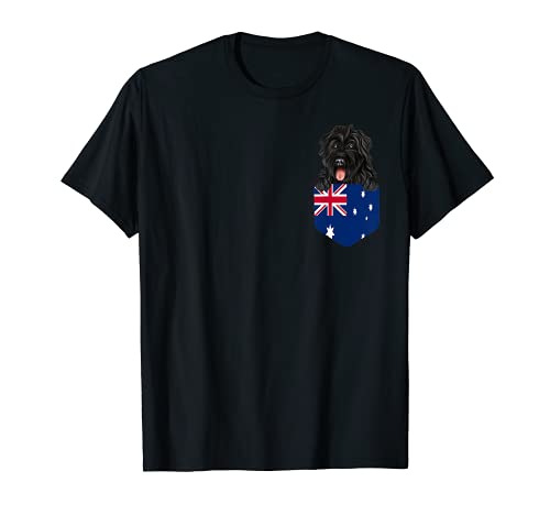 Australia Flag Bouvier des Flandres Dog In Pocket T-Shirt, Black