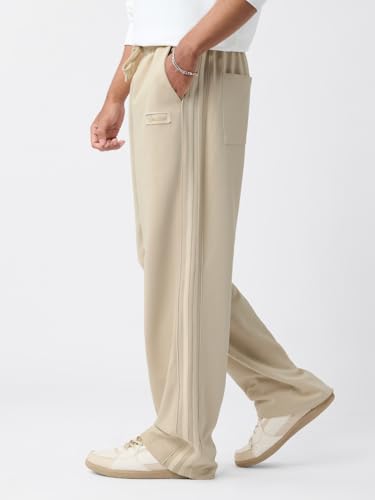 Image of The Souled Store Neutral Men and Boys Drawstringed Beige Solid Cotton Blend Oversized Joggers
