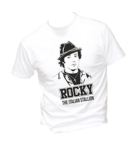  T-Shirt Uomo Cotone Basic Super vestibilità Top qualità - Rocky Balboa Modello 2 - Divertente Humor Made in Italy (Bianco, XL)