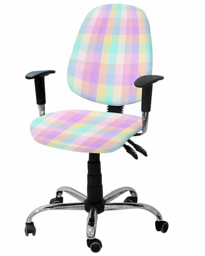 Colorful Plaid 2 Pieces Computer Office Chair Covers Set,Stretchable Desk Rotating Chair Seat Cushion Slipcover Back Covers,Modern Simple Abstract Lattice Geometric Slipcover Back Cover Protector