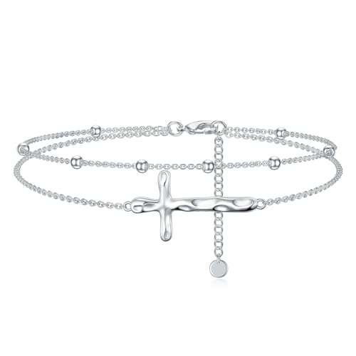 Image of 925 Sterling Silver Layered Ankle Bracelets for Women Jewelry Gifts | 925 Sterling Silver Layered Sea Turtles /Elephant /Wave Anklet Animal Bracelet Summer Ocean Beach Jewelry Gifts for Women