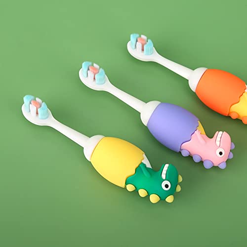 Image of Adore Dino Brush Toddler Manual Toothbrush Comfortable To Use Deep Cleaning Dense Bristle Animal Design Funny Children Toothbrush For Home (Pink), 1 count