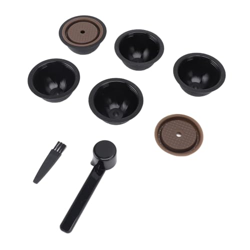 Mumusuki Kit de Cápsulas de café Reutilizables, 5 Pcs Cápsulas de café Recargables Vacías con 2 Pcs Cápsulas de café Reutilizables, Cuchara y Cepillo, para Máquinas de café Nestle (BLACK)