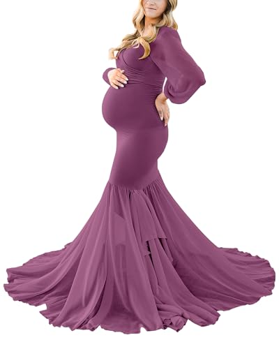 Saslax Long Chiffon Sleeve Tired Mermaid Maternity Dress for Photoshoot  Photography Baby Shower Mauve 71 Small at Amazon Women's Clothing store