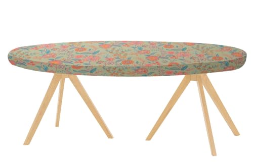 Image of The Furnishing Tree Elastic Cotton Oval Dining Table Cover 35x63 in Inches Floral Multicolor on Green Base