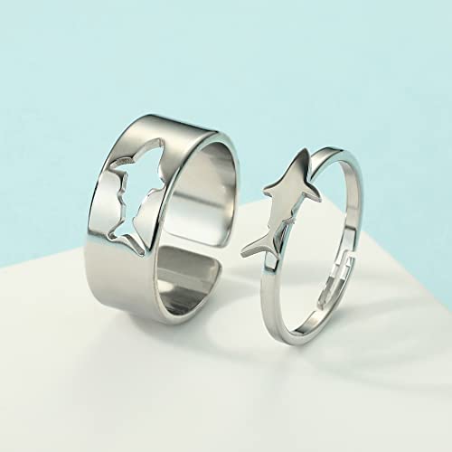 2PCS Matching Marine Animal Adjustable Rings For Women Couples Everyday Jewelry Promise Wedding Gift 316L Stainless Steel Open Ring2