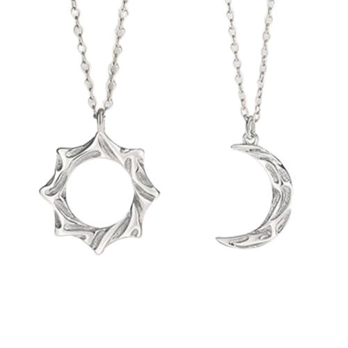 Sun and Moon Necklace for Couples Matching Friendship Necklace North Star Crscent Necklace Pendant Silver Best Friend BFF Necklace for 2 Dainty Birthday Lover Gift Jewelry 2Pcs Set