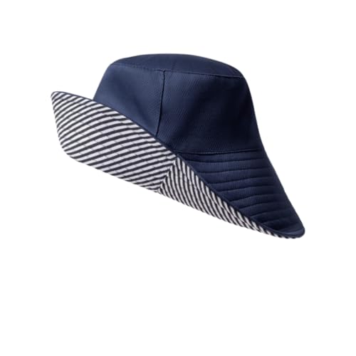 Reversible UV Protection Bucket Hat Sun Hat for Outdoor Activities Fisherman Hat Beach Cap Lightweight Headwear for Women and Men (Navy Blue+Stripe One size)
