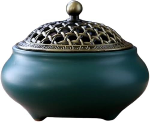 Vzfv お香立て 線香立て 香炉 蓋付き 陶器 難燃綿・香立て付き アロマ・インセンス コーン・スティック線香対応 浄化 仏具 ヨガ 瞑想 神社 おしゃれ シンプル (A)