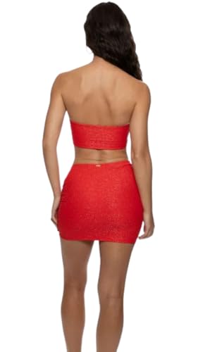 Luli Fama Women's Sunkiss Glow Scrunched Up Mini Skirt, Red3