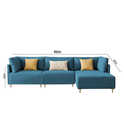 Image of Carina RHS 4 Seater L Shape Sofa Set for Living Room (Turquise Fabric) Premium Fabric Sofa